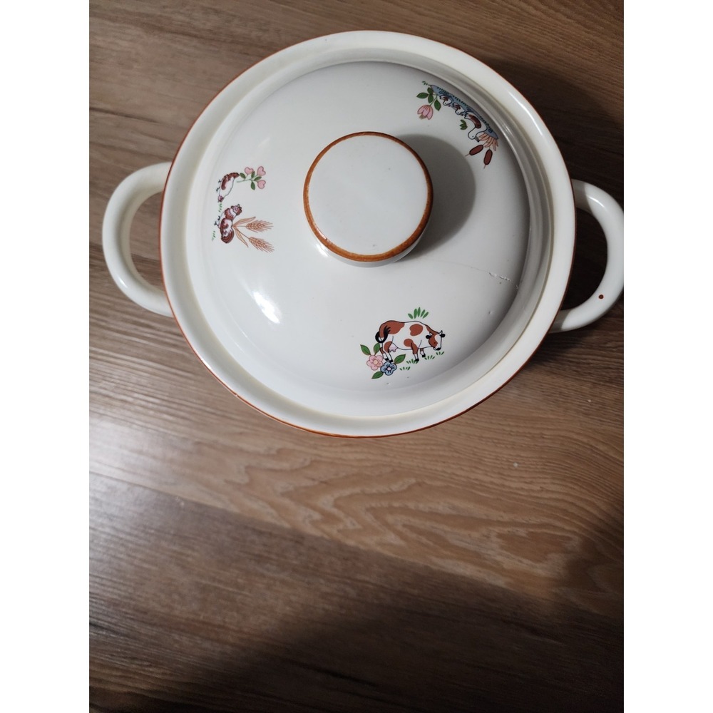 Vintage Farmhouse Country Home Jamestown China Casserole Pot Japan Cow Chicken